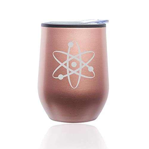 Stemless Wine Tumbler Coffee Travel Mug Glass With Lid Atom Science Atheist (Rose Gold)