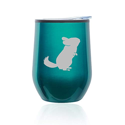 Stemless Wine Tumbler Coffee Travel Mug Glass With Lid Chinchilla (Turquoise Teal)