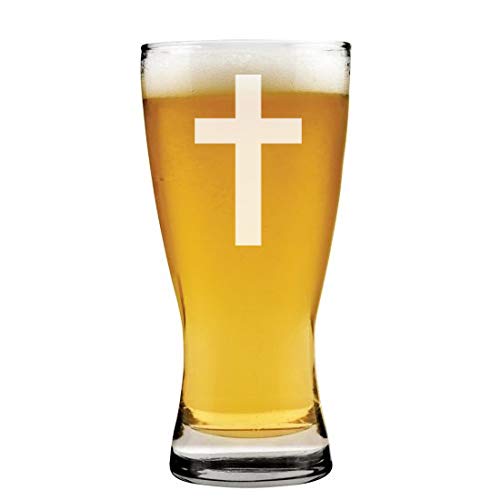 15 oz Beer Pilsner Glass Cross Christian