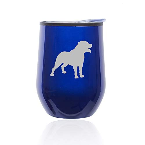Stemless Wine Tumbler Coffee Travel Mug Glass With Lid Rottweiler (Blue)