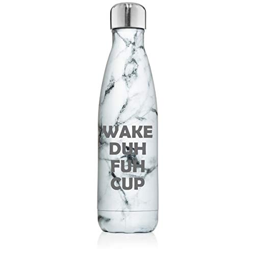 17 oz. Double Wall Vacuum Insulated Stainless Steel Water Bottle Travel Mug Cup Wake Duh Fuh Cup (Black White Marble)