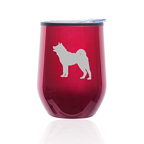 Stemless Wine Tumbler Coffee Travel Mug Glass With Lid Akita (Fuchsia)