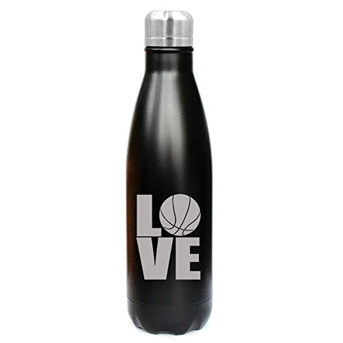 17 oz. Double Wall Vacuum Insulated Stainless Steel Water Bottle Travel Mug Cup Love Basketball (Black)