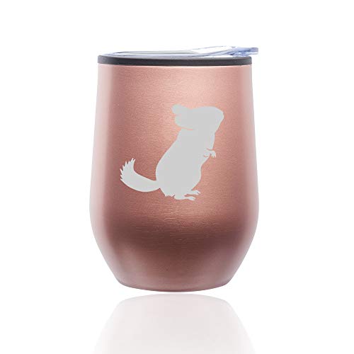 Stemless Wine Tumbler Coffee Travel Mug Glass With Lid Chinchilla (Rose Gold)