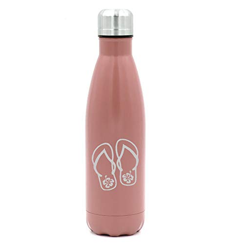 MIP Brand 17 oz. Double Wall Vacuum Insulated Stainless Steel Water Bottle Travel Mug Cup Flip Flops with Hibiscus (Rose Gold)