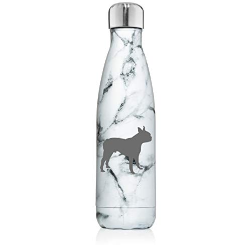 17 oz. Double Wall Vacuum Insulated Stainless Steel Water Bottle Travel Mug Cup Boston Terrier (Black White Marble)