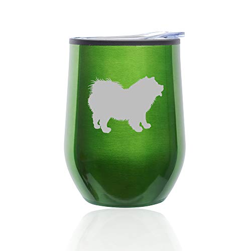 Stemless Wine Tumbler Coffee Travel Mug Glass With Lid Chow Chow (Green)