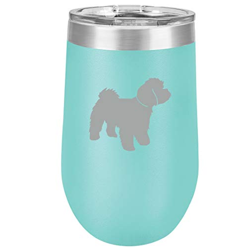 16 oz Double Wall Vacuum Insulated Stainless Steel Stemless Wine Tumbler Glass Coffee Travel Mug With Lid Maltipoo (Teal)