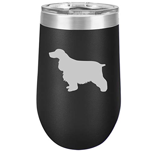 16 oz Double Wall Vacuum Insulated Stainless Steel Stemless Wine Tumbler Glass Coffee Travel Mug With Lid Cocker Spaniel