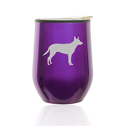 Stemless Wine Tumbler Coffee Travel Mug Glass With Lid Australian Kelpie (Royal Purple)