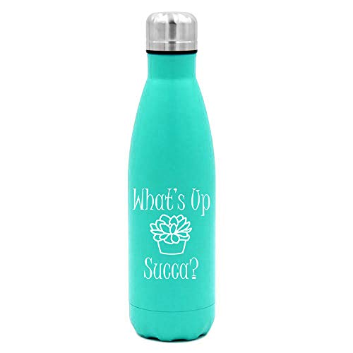 MIP Brand 17 oz. Double Wall Vacuum Insulated Stainless Steel Water Bottle Travel Mug Cup What's Up Succa Funny Cactus Succulent (Light-Blue)