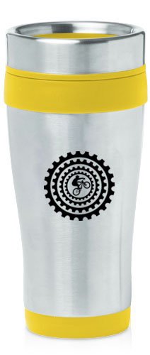 Yellow 16oz Insulated Stainless Steel Travel Mug Z809 Bike BMX Mountain Gears