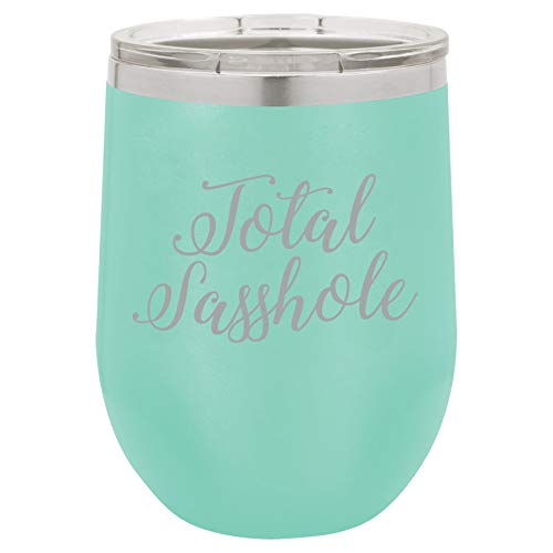 12 oz Double Wall Vacuum Insulated Stainless Steel Stemless Wine Tumbler Glass Coffee Travel Mug With Lid Total Sasshole (Teal)