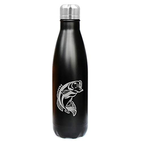 MIP Brand 17 oz. Double Wall Vacuum Insulated Stainless Steel Water Bottle Travel Mug Cup Bass Fish (Black)