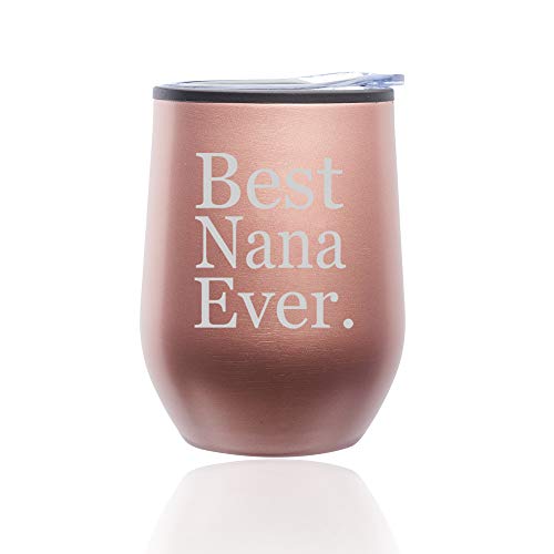 Stemless Wine Tumbler Coffee Travel Mug Glass With Lid Best Nana Ever Grandma Grandmother (Rose Gold)