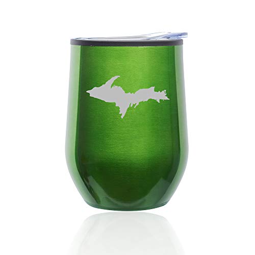 Stemless Wine Tumbler Coffee Travel Mug Glass With Lid Upper Peninsula Michigan (Green)