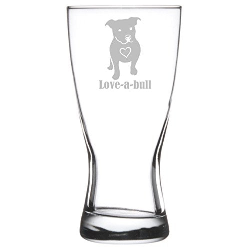 15 oz Beer Pilsner Glass Love-a-bull Pitbull Love