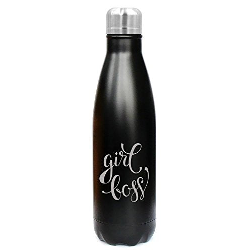 17 oz. Double Wall Vacuum Insulated Stainless Steel Water Bottle Travel Mug Cup Girl Boss (Black)