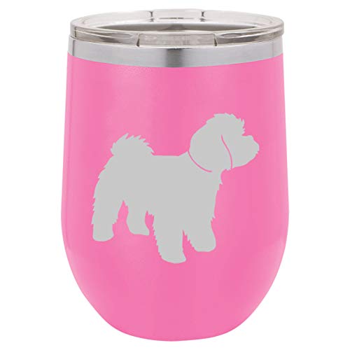 12 oz Double Wall Vacuum Insulated Stainless Steel Stemless Wine Tumbler Glass Coffee Travel Mug With Lid Maltipoo (Hot-Pink)