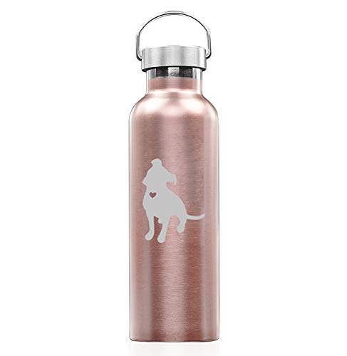 Rose Gold Double Wall Vacuum Insulated Stainless Steel Tumbler Travel Mug Cute Pit Bull With Heart (25 oz Water Bottle)