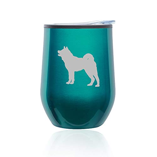 Stemless Wine Tumbler Coffee Travel Mug Glass With Lid Akita (Turquoise Teal)