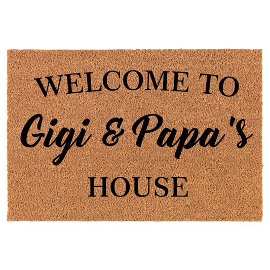 Coir Doormat Front Door Mat New Home Closing Housewarming Gift Welcome to Gigi and Papa's House Grandma Grandpa Grandparents Grandmother Grandfather (30" x 18" Standard)
