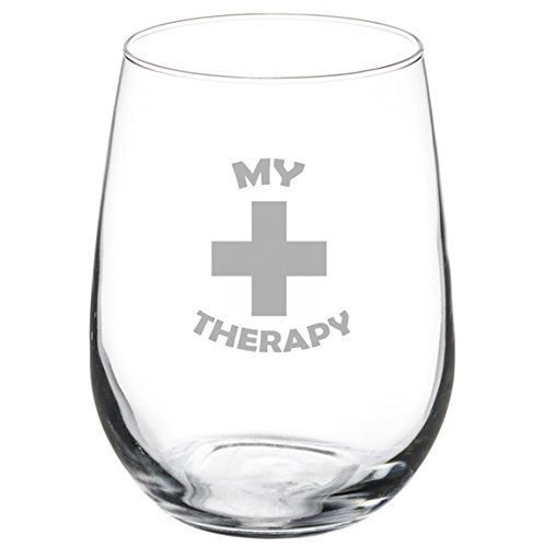 17 oz Stemless Wine Glass Funny My Therapy,MIP