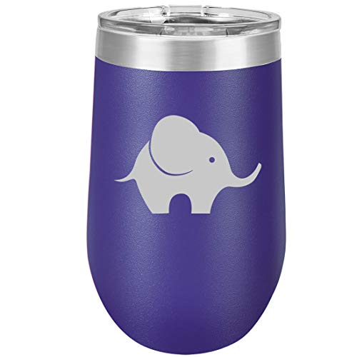 16 oz Double Wall Vacuum Insulated Stainless Steel Stemless Wine Tumbler Glass Coffee Travel Mug With Lid Baby Elephant (Purple)