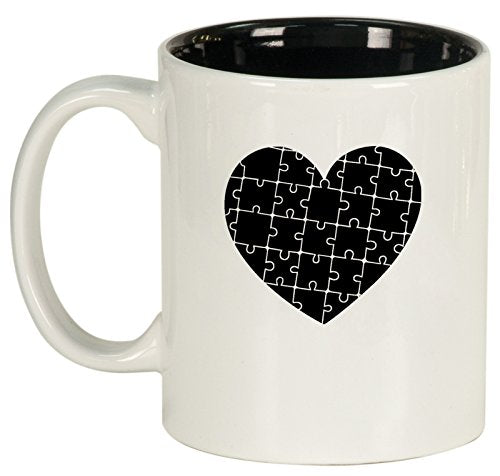Ceramic Coffee Tea Mug Heart Puzzle Autism (White)