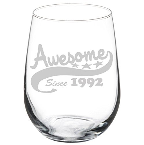 Wine Glass Goblet Funny 25th Birthday Awesome Since 1992 (17 oz Stemless)