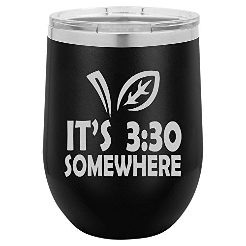 12 oz Double Wall Vacuum Insulated Stainless Steel Stemless Wine Tumbler Glass Coffee Travel Mug With Lid It's 3:30 Somewhere Funny Teacher (Black)