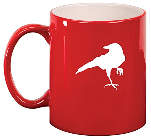 Ceramic Coffee Tea Mug Cup Crow Raven Blackbird (Red)