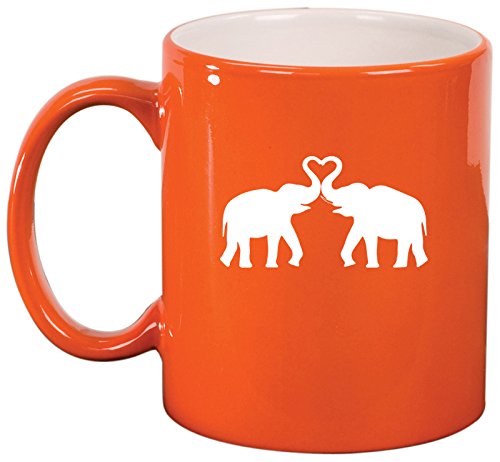 Ceramic Coffee Tea Mug Cup Elephants Making Heart (Orange)