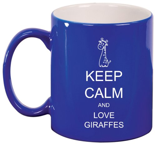 Keep Calm and Love Giraffes Ceramic Coffee Tea Mug Cup Blue