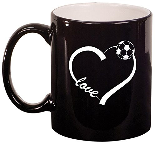 Ceramic Coffee Tea Mug Cup Love Heart Soccer (Black)