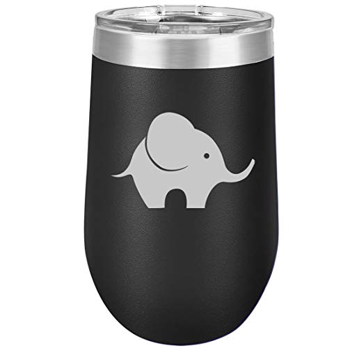 16 oz Double Wall Vacuum Insulated Stainless Steel Stemless Wine Tumbler Glass Coffee Travel Mug With Lid Baby Elephant