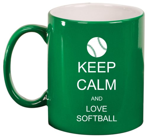 Keep Calm and Love Softball Ceramic Coffee Tea Mug Cup Green