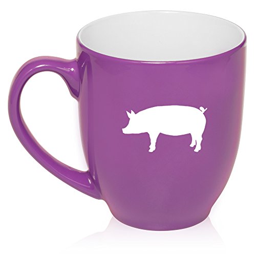 16 oz Large Bistro Mug Ceramic Coffee Tea Glass Cup Pig (Purple)
