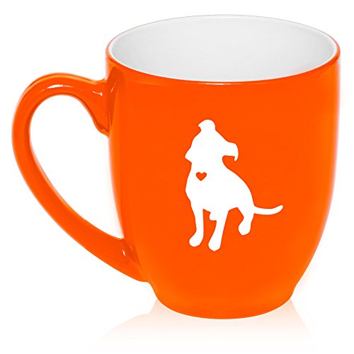 16 oz Large Bistro Mug Ceramic Coffee Tea Glass Cup Cute Pitbull With Heart (Orange)