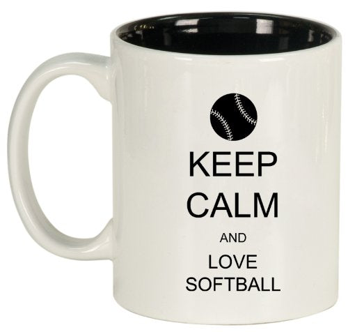 Keep Calm and Love Softball Ceramic Coffee Tea Mug Cup White Black