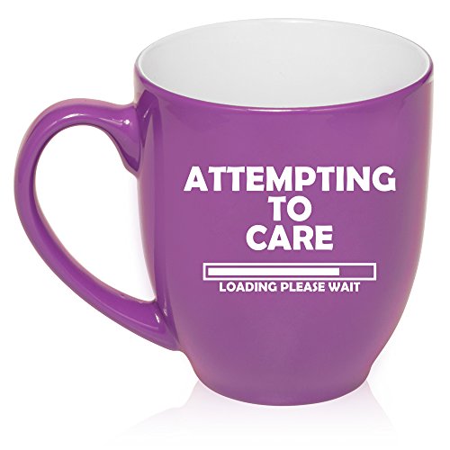 16 oz Large Bistro Mug Ceramic Coffee Tea Glass Cup Attempting To Care Loading Please Wait (Purple)