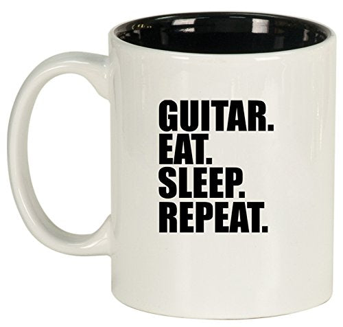 Ceramic Coffee Tea Mug Guitar Eat Sleep Repeat (White)