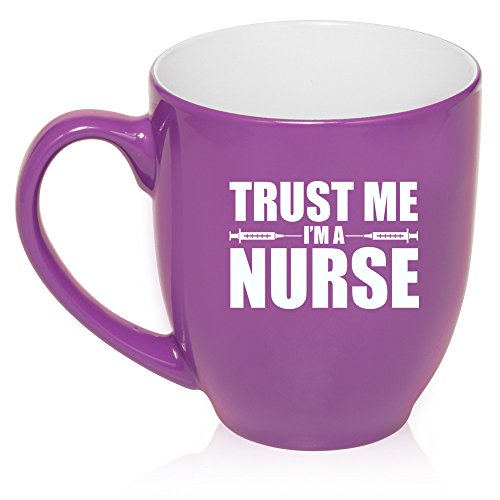 16 oz Large Bistro Mug Ceramic Coffee Tea Glass Cup Trust Me I'm A Nurse (Purple)