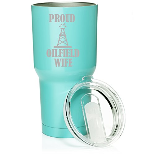 30 oz. Tumbler Stainless Steel Vacuum Insulated Travel Mug Proud Oilfield Wife (Light Blue)