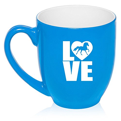 16 oz Large Bistro Mug Ceramic Coffee Tea Glass Cup Love Horse (Light Blue)
