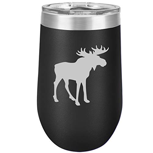 16 oz Double Wall Vacuum Insulated Stainless Steel Stemless Wine Tumbler Glass Coffee Travel Mug With Lid Moose