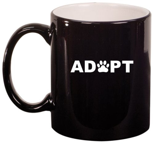 Adopt Paw Print Ceramic Coffee Tea Mug Cup Black