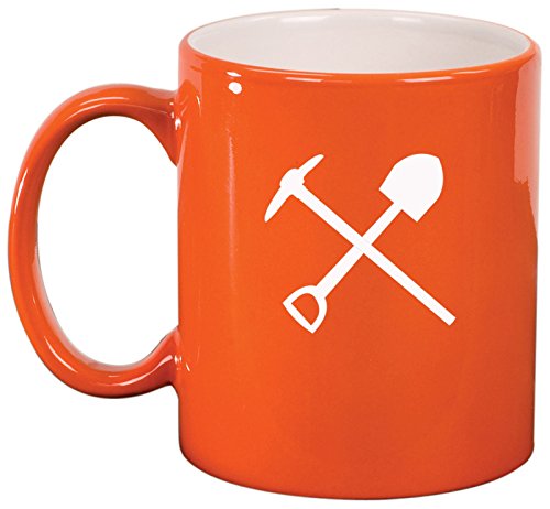 Ceramic Coffee Tea Mug Shovel Pick Miner Mining Tools (Orange)