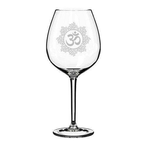 Wine Glass Goblet Yoga Om Floral (20 oz Jumbo),MIP