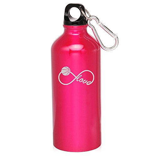 20oz Aluminum Sports Water Bottle Caribiner Clip Infinity Love for Basketball (Hot Pink)